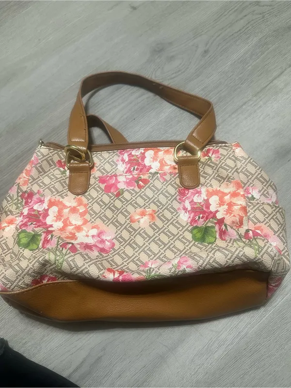 Women's Floral Tote Bag with Tan Trim - Image 2