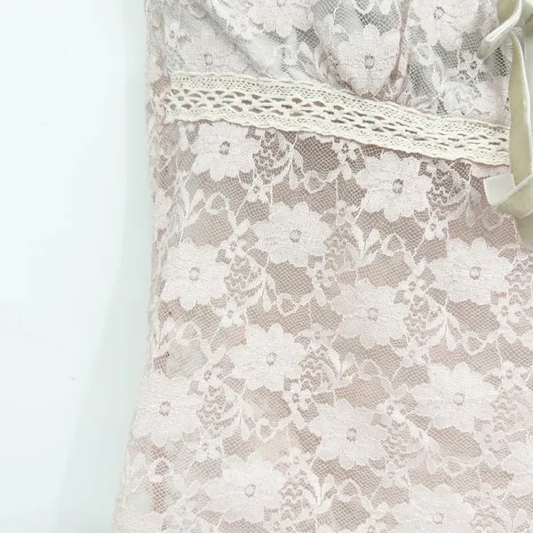 Womens Baby Pink Sheer Floral‎ Lace Coquette Fairycore Cap Sleeve Dainty Top S - Image 5