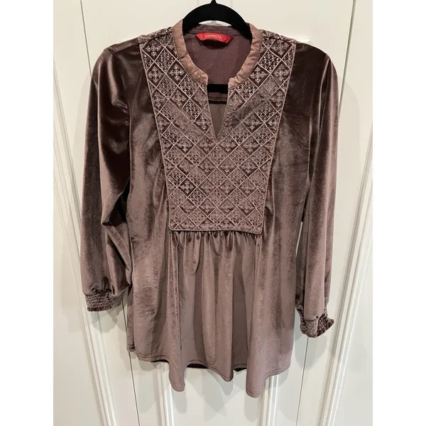 Lakshita Chocolate Brown Velvet Tunic Embroidered Sequin Regency Boho - Image 2