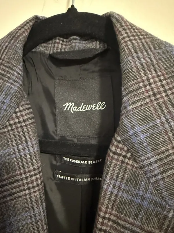 Madewell The Rosedale Blazer Women's 8 Gray Blue Plaid Wool Blend Jacket Classic - Image 5