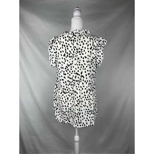 Women’s Spotted Ruffle Sleeve High Neck Sleeveless Top Medium - Image 4