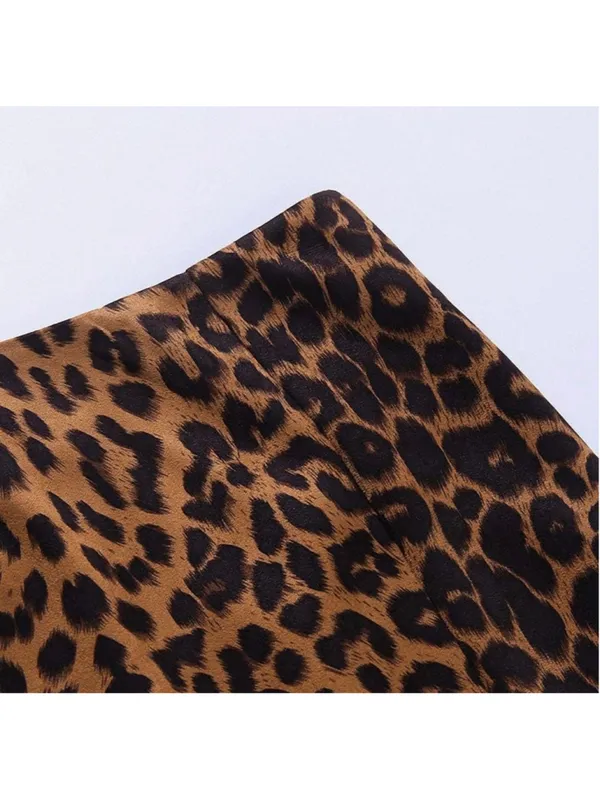 NEW Vegan Suede Leopard Mini High Waist Slit Skirt L - Image 3