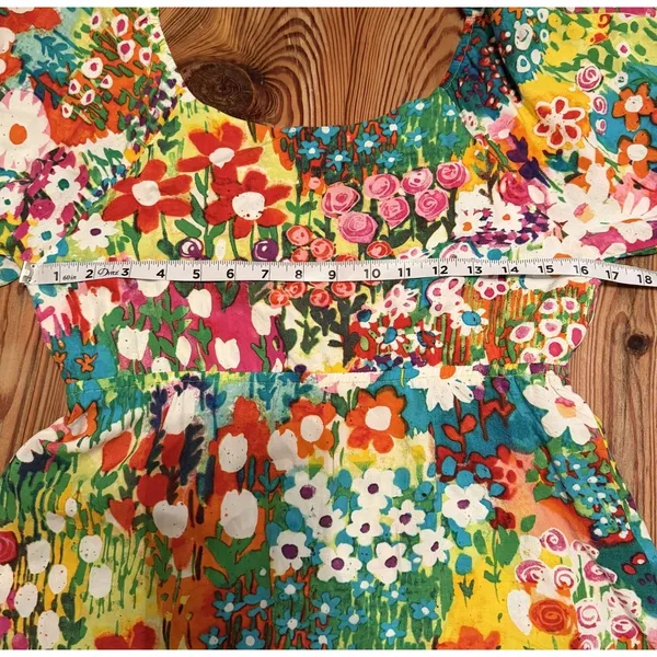 JAMS World Babydoll Top Sz S Hawaiian‎ Floral Elastic Neckline Flowy Oversized - Image 4