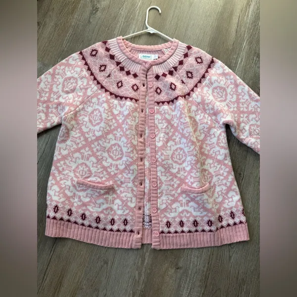 VTG Christmas Sweater Cardigan Hippie Boho Pink Magenta Aztec Pattern Size 2X - Image 8