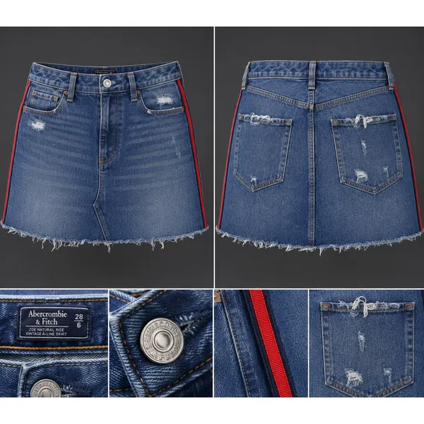 Abercrombie & Fitch Zoe Denim Mini Skirt Womens 28 6 Side Stripe‎ Raw Hem Y2K - Image 2