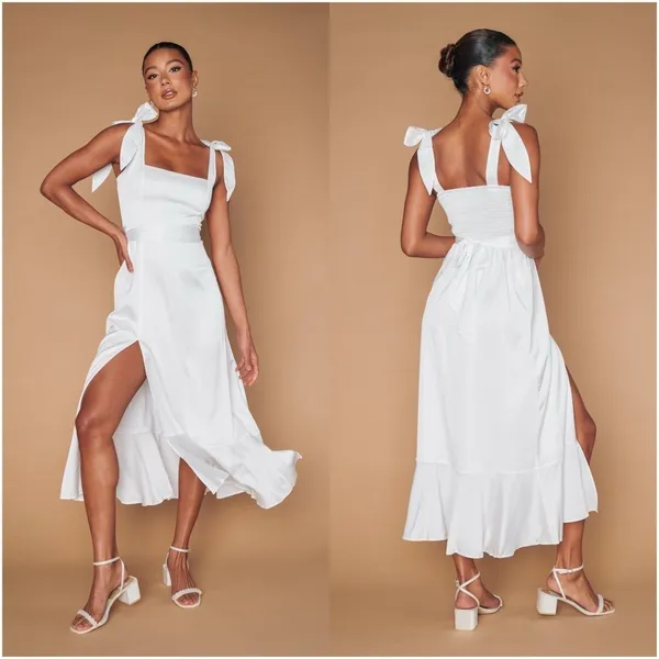 SHOW ME YOUR MUMU Garden Midi Dress In Ivory Luxe Satin - Image 2