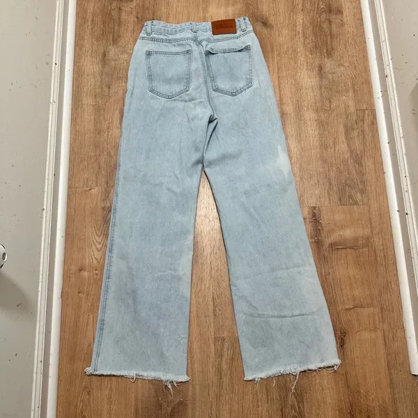 Princess Polly | Light Wash Raw Hem High Waisted Wide‎ Leg Denim Jeans, Size 4 - Image 2
