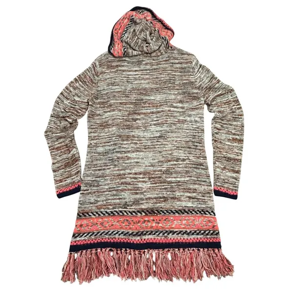 Maurices Hooded Southwestern Cardigan Boho Western Fringe Marled Knit Sweater - Image 3