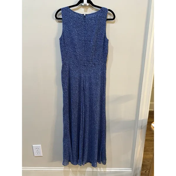 Talbots Size 8 100% Silk‎ Blue Sleeveless Floral Maxi Midi Dress - Image 4