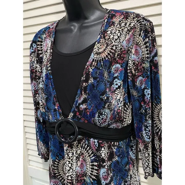 Bohemian Paisley/Medallion Print Crinkle‎ Material Faux belt Blouse size Measure - Image 2