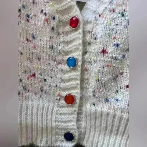 Melange V Neck Knit‎ Cardigan K Pop Style Chunky Multicolor K Pop Coquette Fall - Image 7