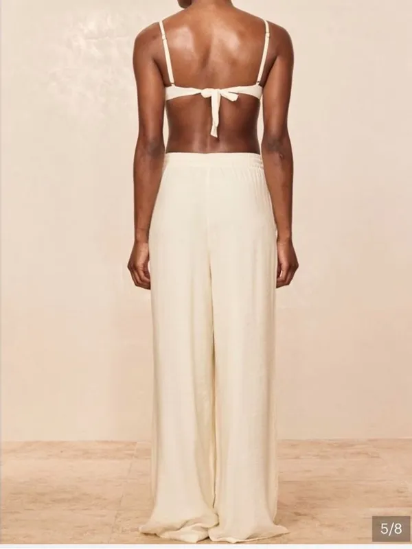 MONDAY SWIMWEAR‎ Tahiti Pants Ivory Wide Leg Drawstring Waist size V 12-14 Beach - Image 3