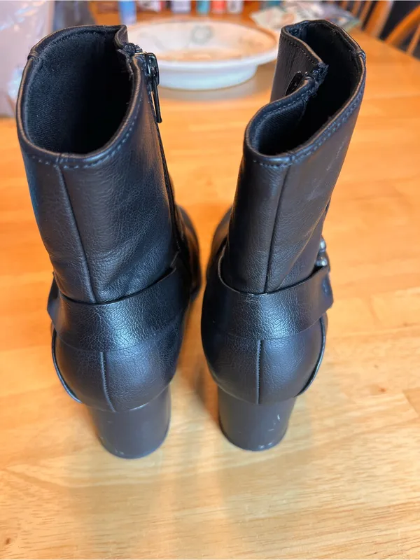 BareTraps Black Leather Mid-Heel Ankle Booties - Image 6