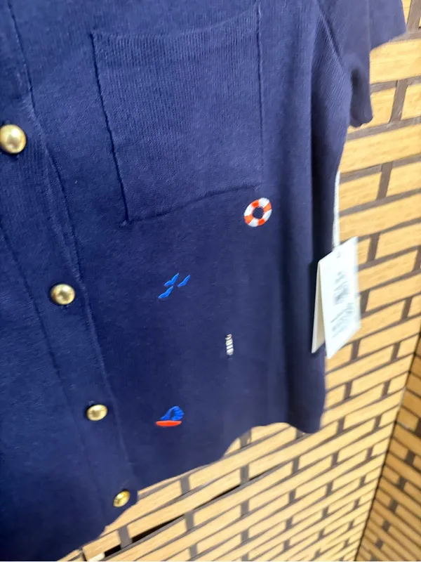 Free Assembly Nautical Navy Button Front Short Sleeve Cardigan Size Medium - Image 5