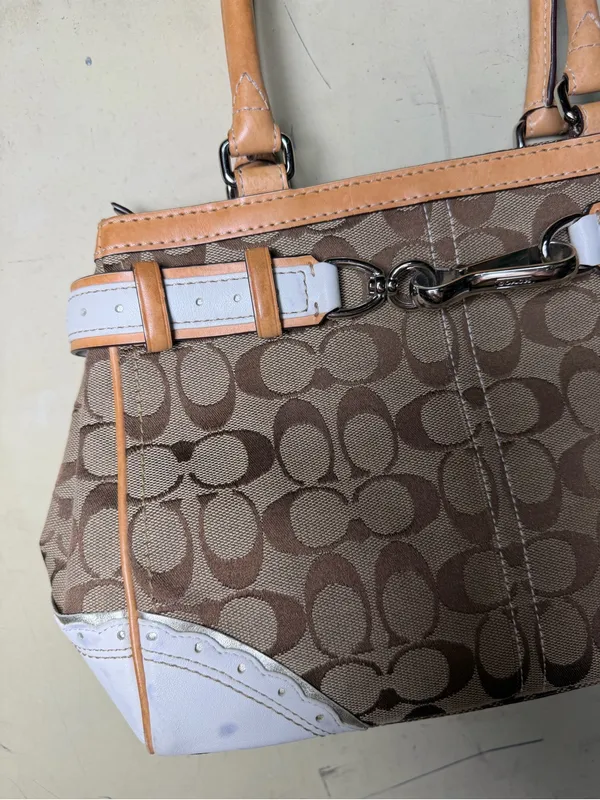 Coach Signature Hampton Buckle Belted Satchel Y2K Blue Leather Jacquard Bag - Image 10