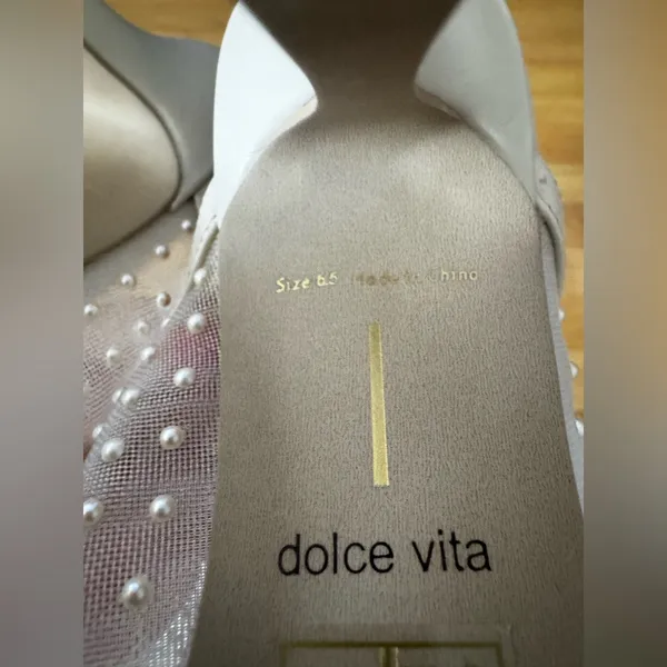 Dolce Vita Mandel Pearl Ivory Mesh Mule Heel Sandals - Image 8