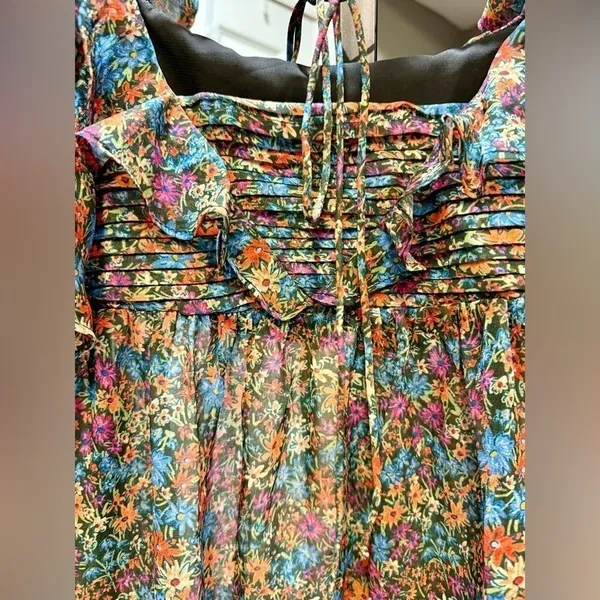 NWT For Love & Lemons Brittany Floral Sheer Ruffled MIDI Balloon Sleeve Dress XS - Image 6