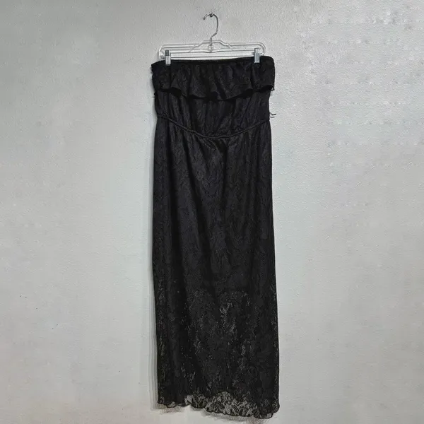 Trixxi Black Lace Strapless Maxi Dress Sz 2X Ruffle Top Sheer Overlay - Image 2