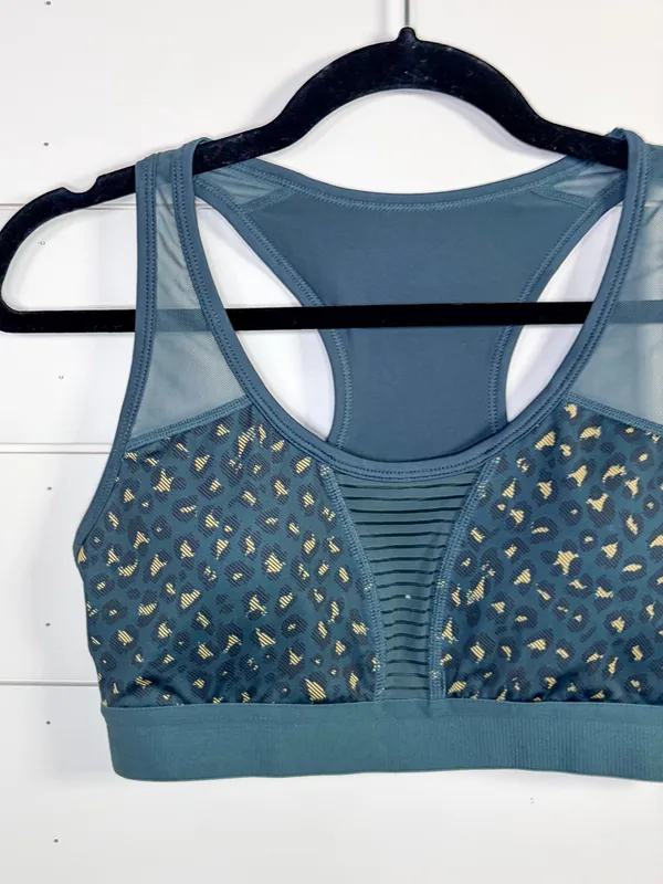 Zyia Teal Blue Leopard Bomber Bra, EUC, Size Medium - Image 4
