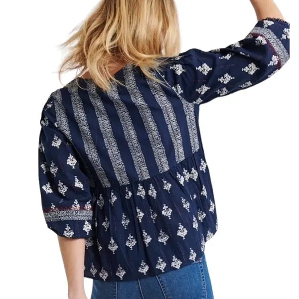 LUCKY BRAND Blue Boho Bandana Bohemian Pullover Blouse ~ Women's SMALL - Image 2