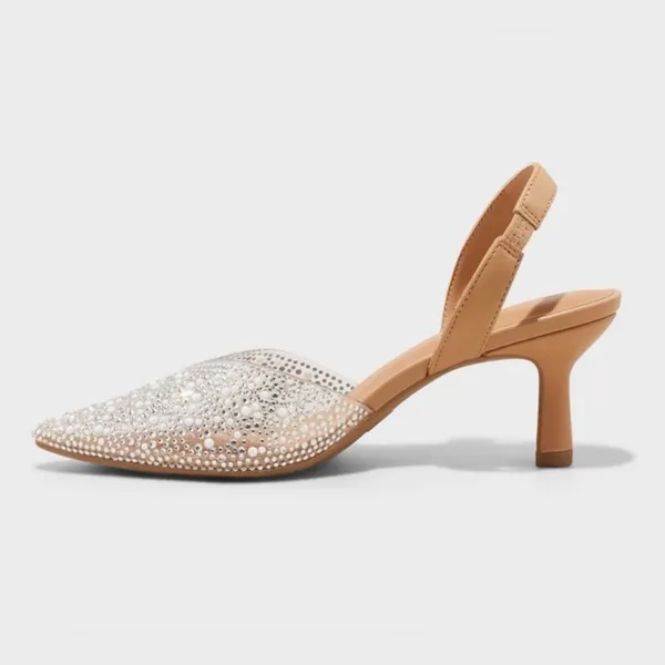 NEW A New Day Isabel Embellished Slingback Kitten Heel Clear Crystal sz 8.5 - Image 3