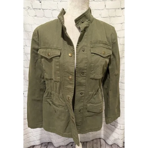 Gap Jacket Womens XS Army Green Classic Utility Snap Cinch Waist Military Field - Image 3