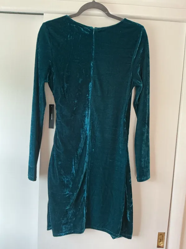 Lulus Sexy Velvet Blue Teal Ruched Long Sleeve Bodycon Dress- Sz M-Nwt - Image 7