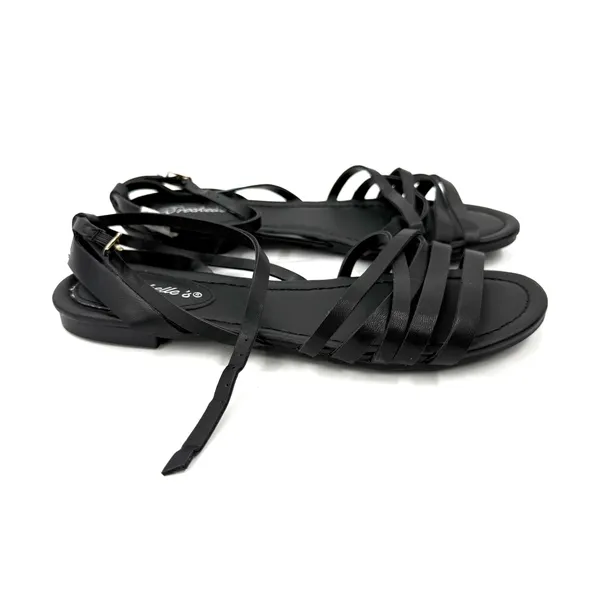 Black Strappy Flat Sandals With Ankle Buckle Casual Summer Comfort Style Designs - Image 5