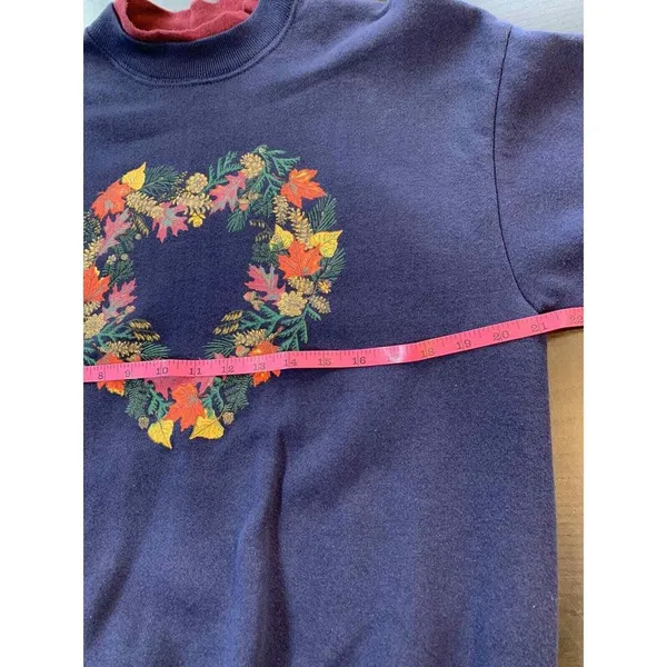 Lee Vtg Sweatshirt Women Medium Fall Autumn Leaves Heart‎ Wreath Grandmacore Granny - Image 9