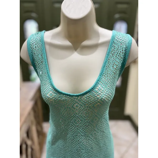 Turquoise crochet scoop neck swimsuit cover up dress size L - Image 4