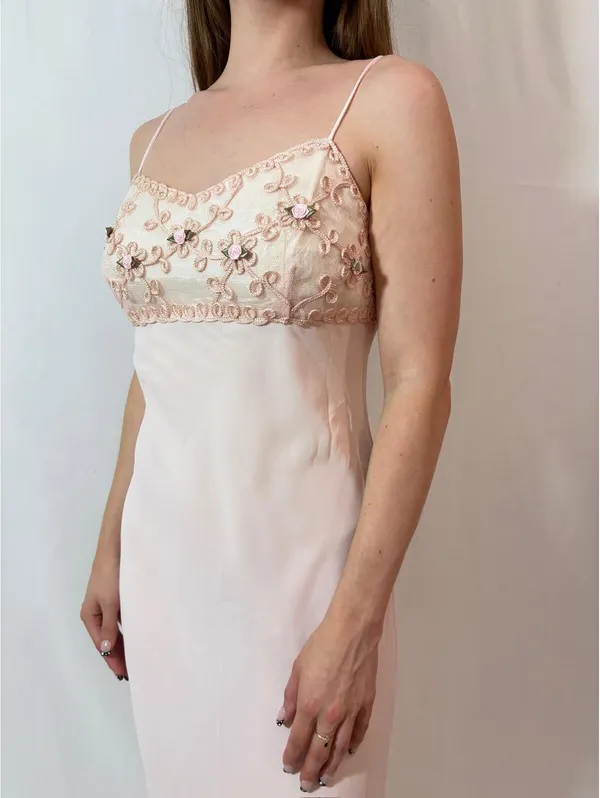 Light Pink Vintage Morgan & Co. Floral Embroidered Evening Gown - Image 2