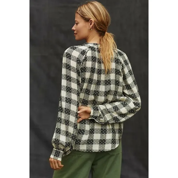 Pilcro Anthropologie Plaid Wool Blend Button Front Blouse Small Boho‎ Academia - Image 6