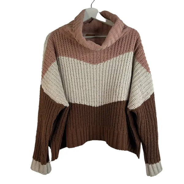 POL Size M Sweater‎ High Up In The Sky Chunky Knit Turtleneck Long Sleeve Stripe - Image 2