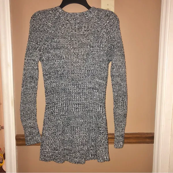 American Eagle Cotton Button Front Cardigan‎ Heather Marled Black White Small - Image 2