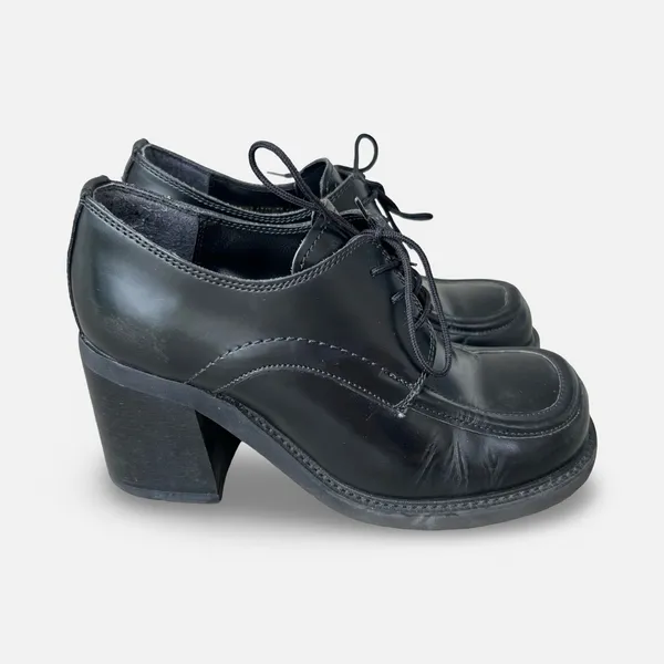 Vintage Y2K Steve Madden Black Leather Chunky Heel Oxford Shoes Size 7.5 grunge - Image 2