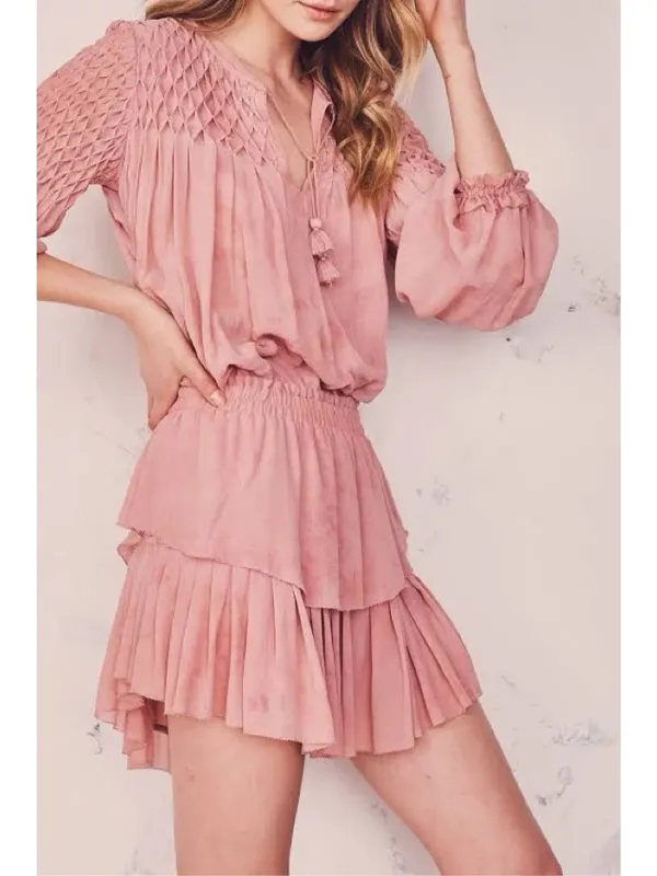 LoveShackFancy • Smocked Popover Dress in Faded Marsala pink chiffon georgette - Image 9