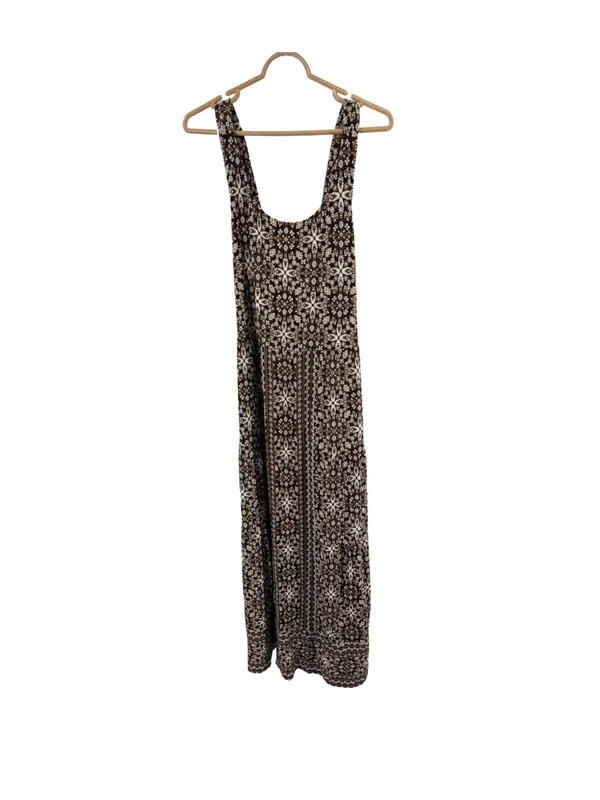 J. Jill Brown Cream Floral-Print Maxi Dress cross back casual boho layering L - Image 3