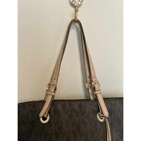 Michael Kors Jet Set Tote Bag Signature Brown Monogram Coated Canvas Preppy - Image 5