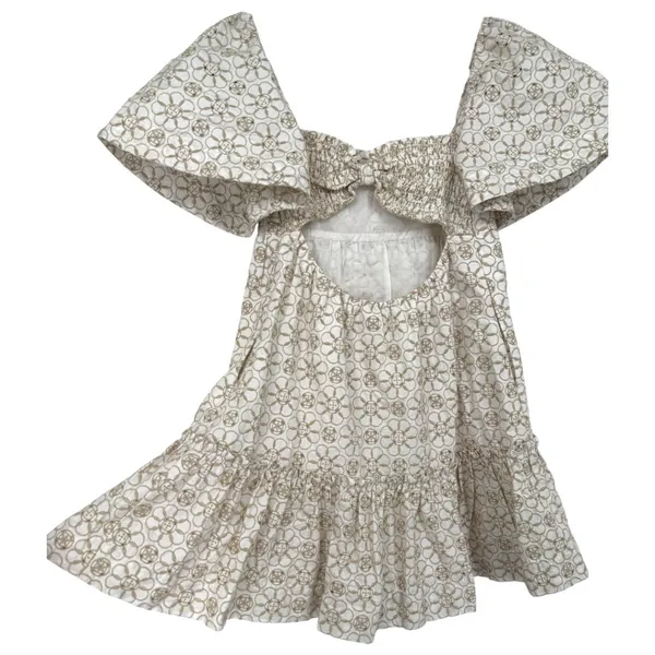 Anthropologie Maeve Smocked Tunic Floral‎ Embroidered Mini Dress Ivory Size XXS - Image 5