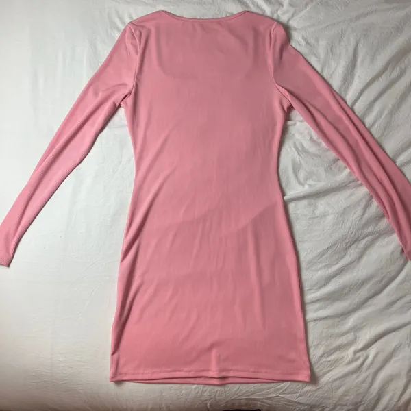 Pink long sleeve square neck fit and flare mini dress - Image 5