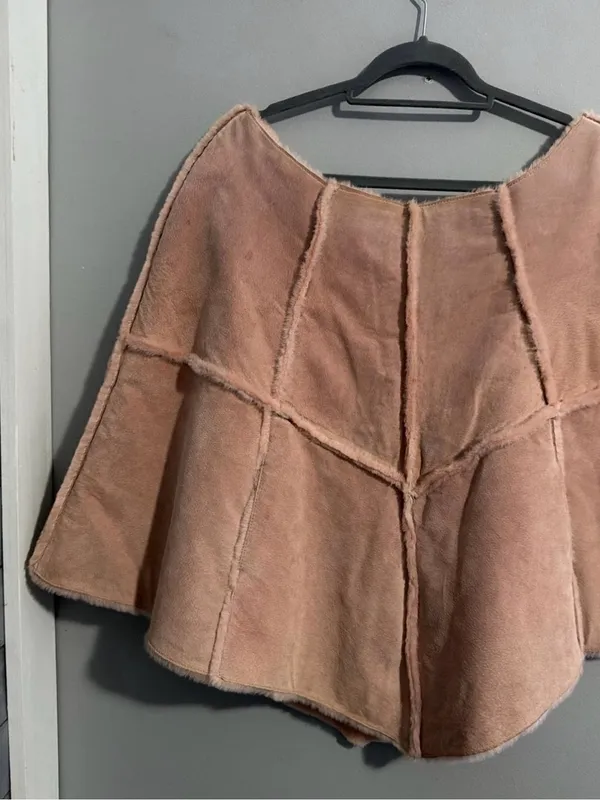 VTG Wilsons Leather Maxima Pink Suede Patchwork Poncho Cape Faux Fur Lined S/M - Image 3