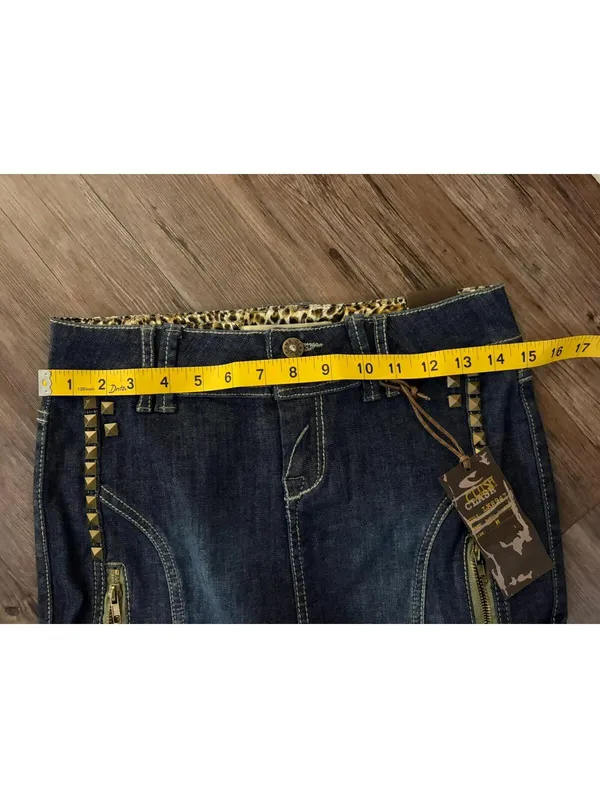 NWT Y2K Clash Jeans Studded Denim Mini Skirt Leopard Print M - Image 4