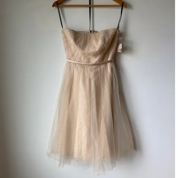 White by Vera Wang Champagne Strapless Tulle Lace Bridesmaid Dress Women 0 NWOT - Image 9