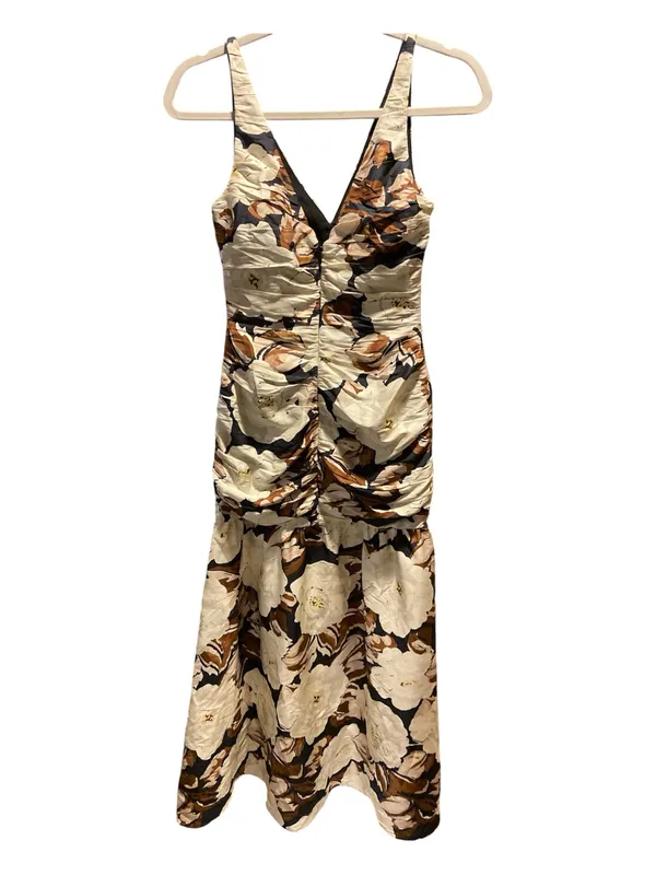 SIR the Label Vivienne silk gown black brown and ivory floral size 0 - Image 3