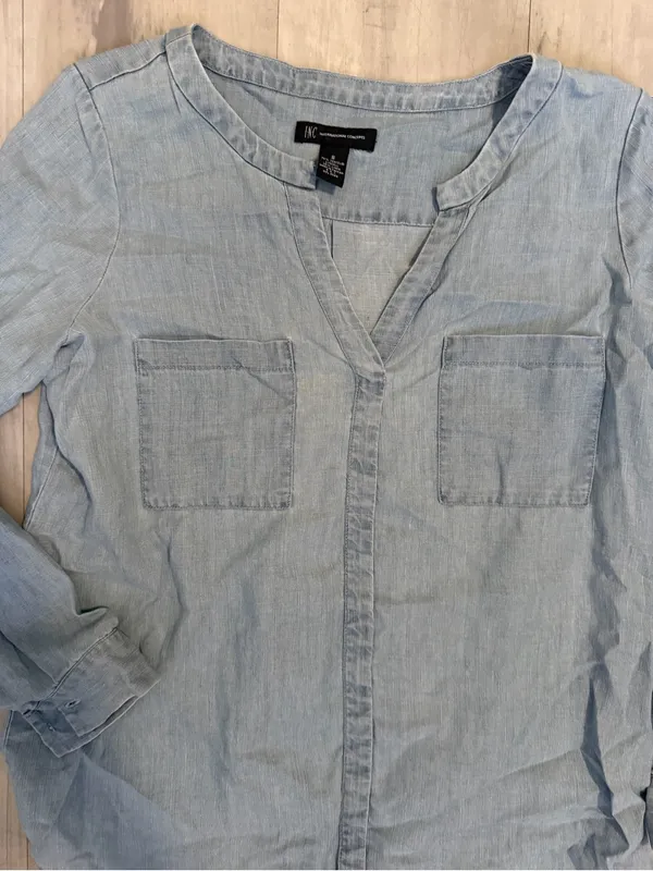 INC International Concepts Light Blue denim Casual Button-Down Shirt - Image 2