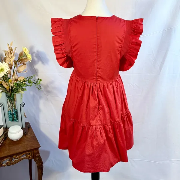 English Factory True Red Ruffle Sleeve Babydoll Tiered Mini Dress Sz S 🧡 - Image 7