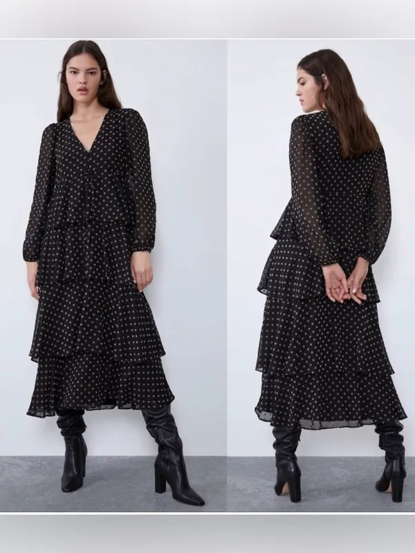 Zara Dress NWOT,Ruffled With polka dots,Size S - Image 2