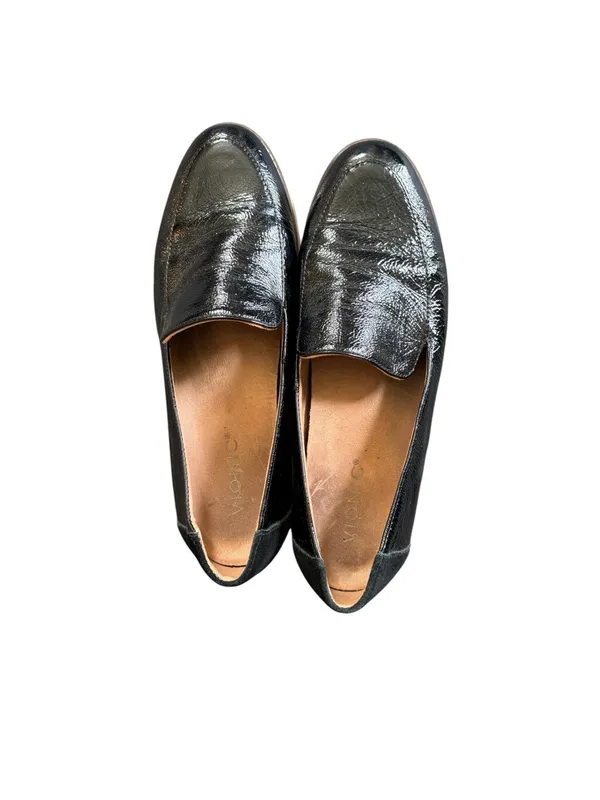 Vionic Kensley Chunky Loafer Sz 9 Black Lug Heel Shiny Leather Shoe Slip On - Image 4