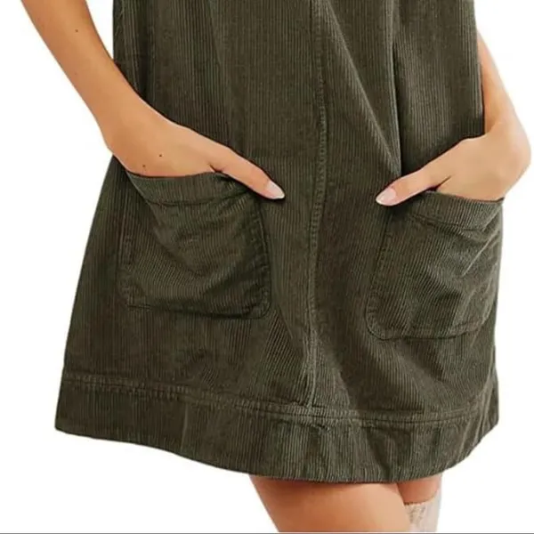 Source Unknown Y2K Corduroy Overall Dress Open Back Cute Pockets M Dark Green NEW - Image 3