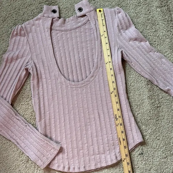 Free People Mock Neck Cutout Ribbed Long Sleeve Top‎ Size L - Image 3
